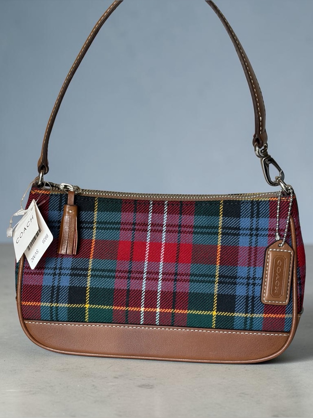 NWT & InsertsVintage Coach Y2K 2002 Holiday Plaid Demi Shoulder Bag # Model 8935